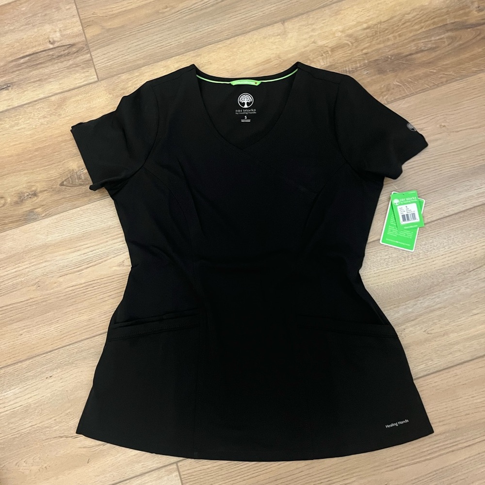 Healing Hands Black Women's Madison V-neck Scrub Top; NWT